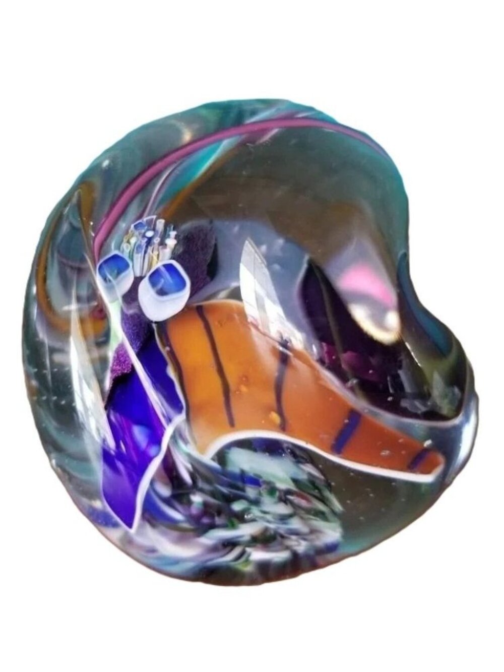 Peter Ridabock "Sea Symphony" Art Glass Paperweight Signed 4"